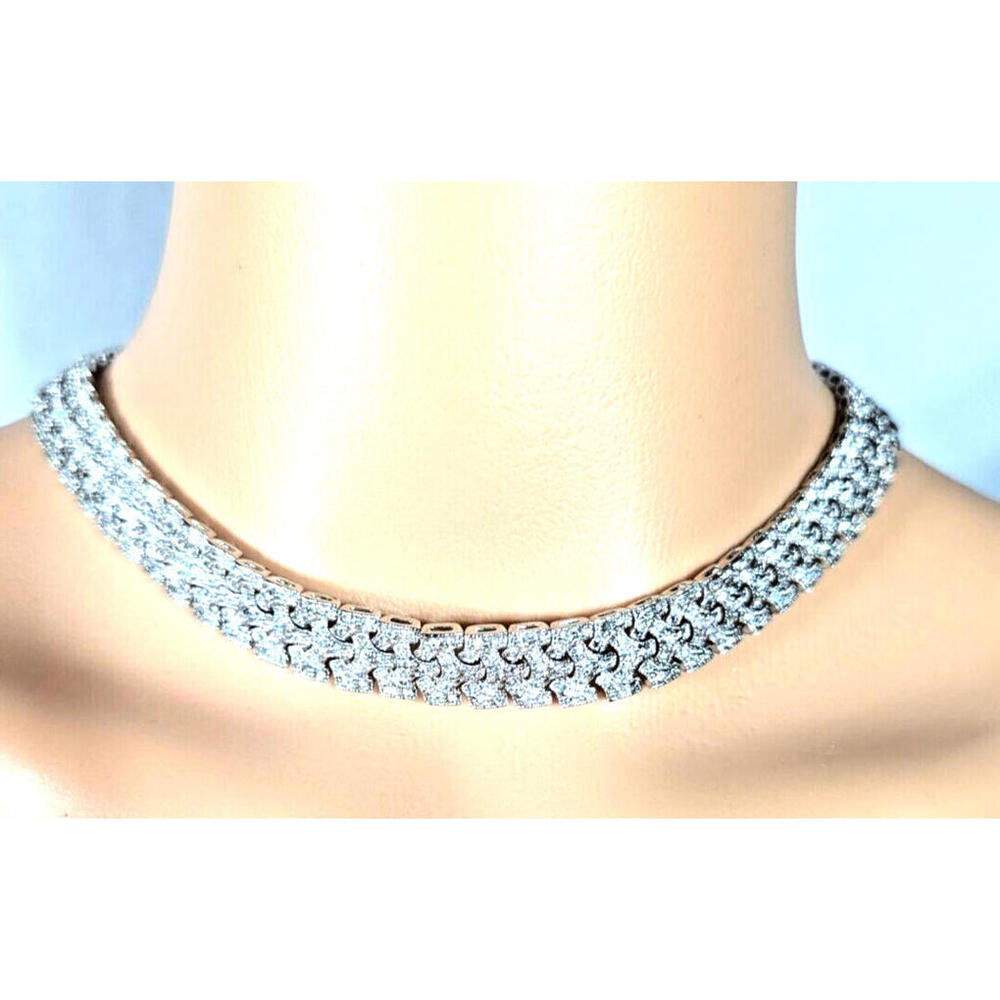 Collar Necklace Set Penina Clear Rhinestone Silver Tone  18" Wedding/Formal